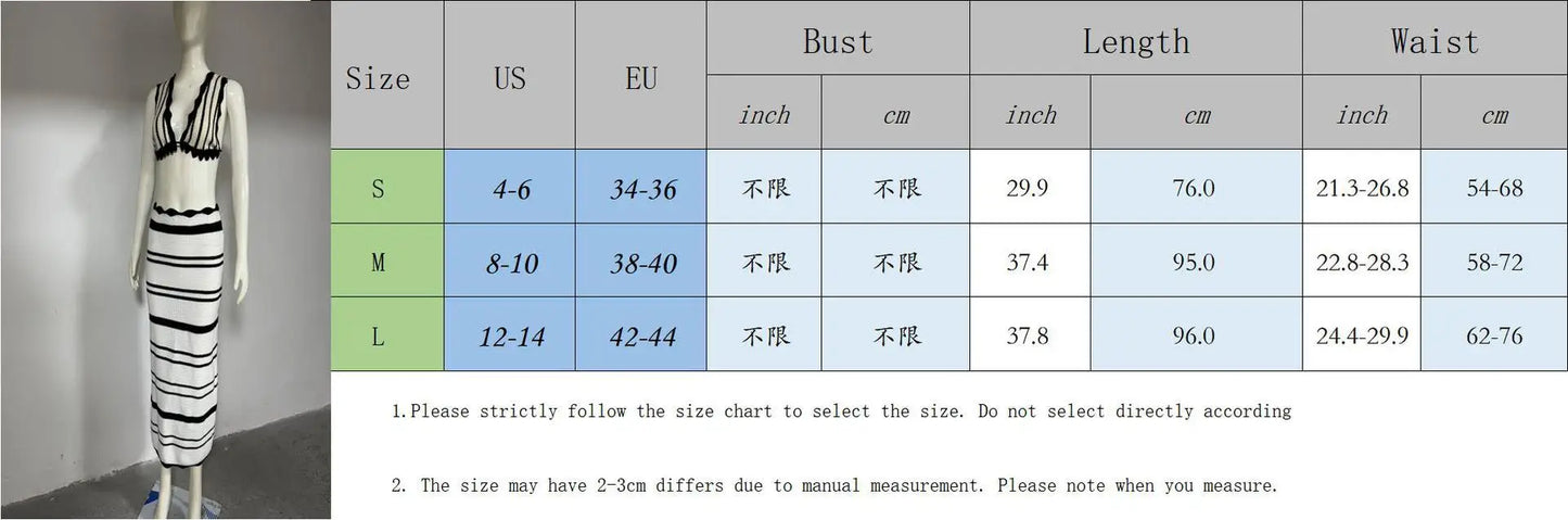 Summer Knitted Beach Skirt Sets Women Sexy Backless Slim Bohemian Outfits Fashion Striped Holiday Two Piece Set 2024 Beachwear