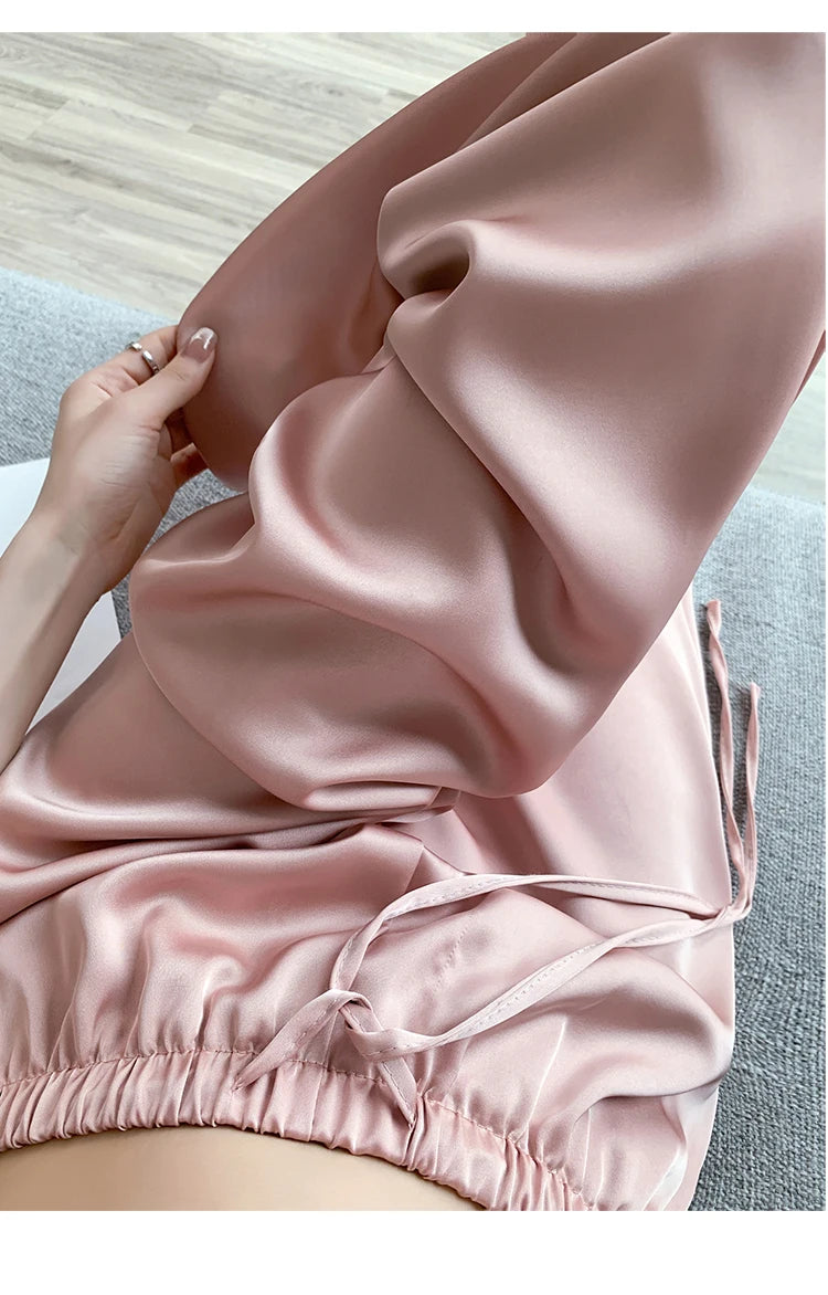 Women's Wide Leg Pants Summer Ice Silk Straight Trousers High Waist Ladies Casual Loose Satin Soft Full-length Pants for Women