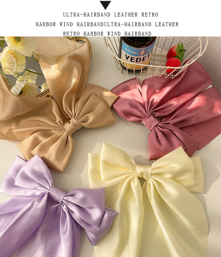 11 Solid Color Satin Ribbon Big Bows Hairpin Spring Clips Hair Accessories for Women Girls Trendy Korean Summer Headwear 2023