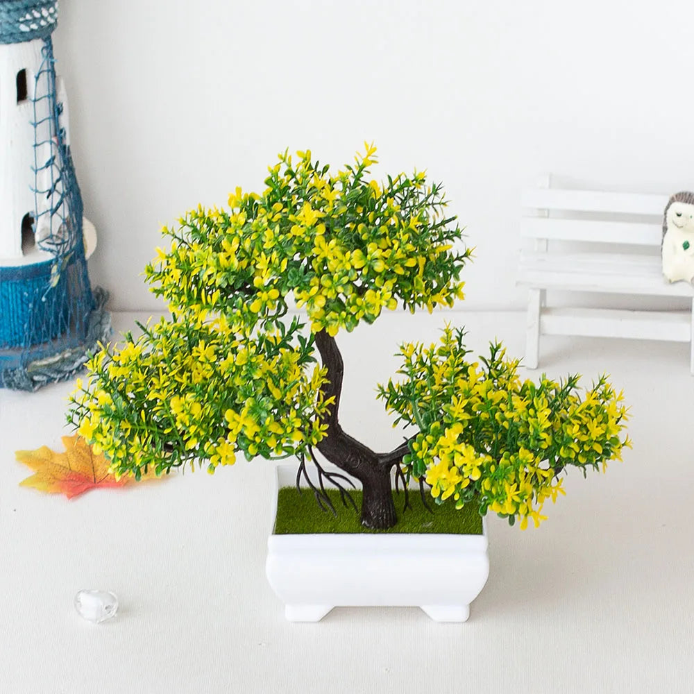 Artificial Plastic Plants Bonsai Small Tree Pot Fake Plant Potted Flower Garden Arrangement Ornaments Room Home Table Decoration