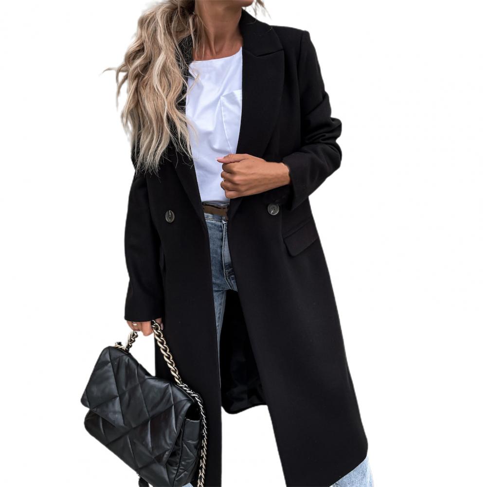 Women Coat Elegant Long Blazer Female All Match Long Sleeve Button Placket Winter Overcoat Suit Collar Long Blazer Trench Coat