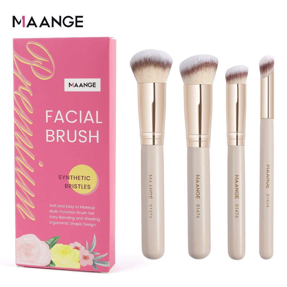 MAANGE Gift Box 4 Pieces Face Makeup Brushes Kit Foundation Concealer Soft Bristles Flawless Beauty Tool For Women Facial Makeup