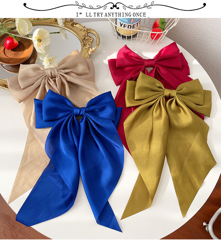 11 Solid Color Satin Ribbon Big Bows Hairpin Spring Clips Hair Accessories for Women Girls Trendy Korean Summer Headwear 2023