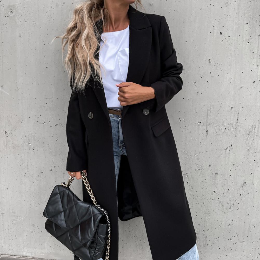 Women Coat Elegant Long Blazer Female All Match Long Sleeve Button Placket Winter Overcoat Suit Collar Long Blazer Trench Coat