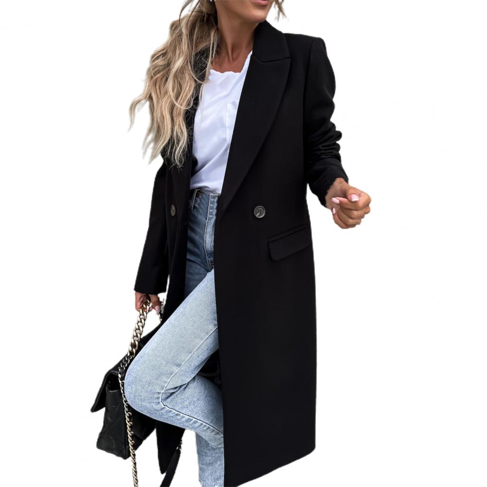 Women Coat Elegant Long Blazer Female All Match Long Sleeve Button Placket Winter Overcoat Suit Collar Long Blazer Trench Coat