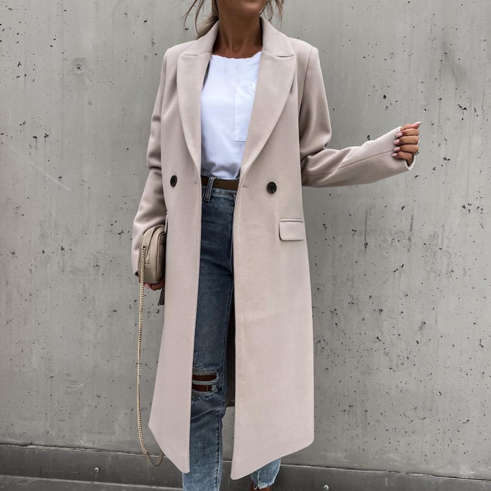 Women Coat Elegant Long Blazer Female All Match Long Sleeve Button Placket Winter Overcoat Suit Collar Long Blazer Trench Coat