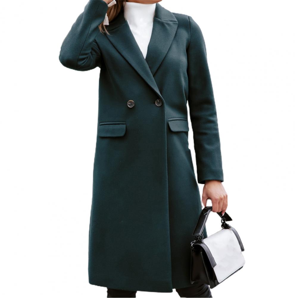 Women Coat Elegant Long Blazer Female All Match Long Sleeve Button Placket Winter Overcoat Suit Collar Long Blazer Trench Coat