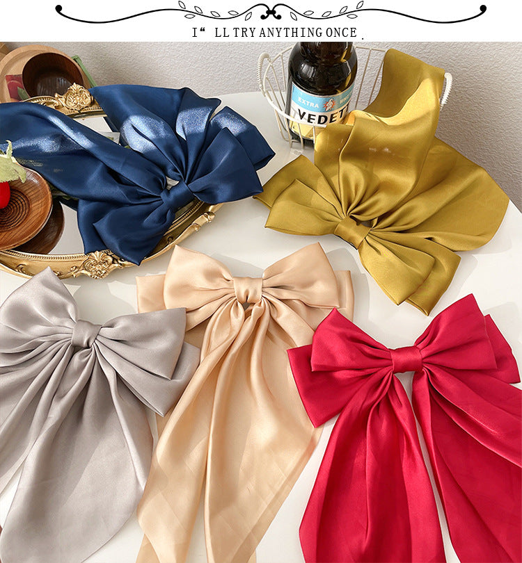 11 Solid Color Satin Ribbon Big Bows Hairpin Spring Clips Hair Accessories for Women Girls Trendy Korean Summer Headwear 2023