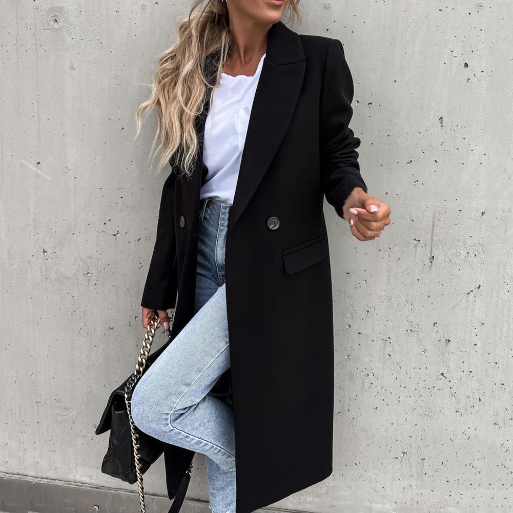 Women Coat Elegant Long Blazer Female All Match Long Sleeve Button Placket Winter Overcoat Suit Collar Long Blazer Trench Coat