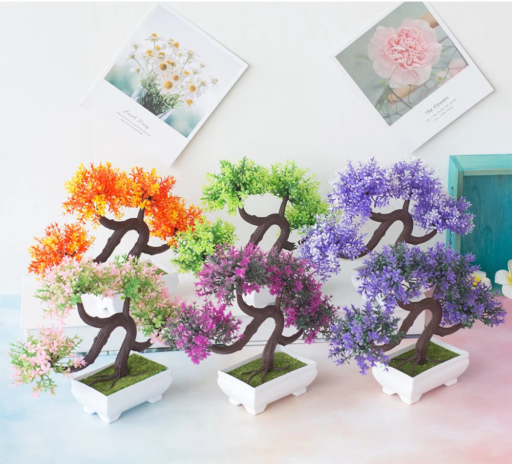 Artificial Plastic Plants Bonsai Small Tree Pot Fake Plant Potted Flower Garden Arrangement Ornaments Room Home Table Decoration