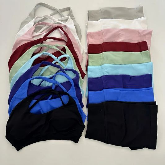 2 Pieces Impact Gym Set Women Seamless Yoga Set Workout Shorts Halter Sports Bra Scrunch Bum Shorts Set Fitness Workout Clothes