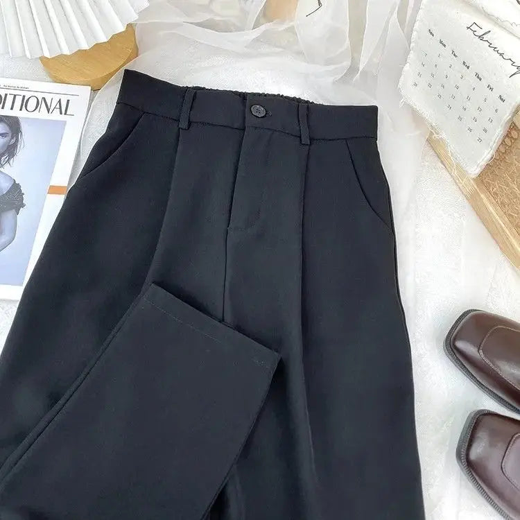 Fall Spring Black Suit Haren Pants Women Fashion Elastic High Waist Casual Trousers Woman Korean Style Solid Office Pant 2023