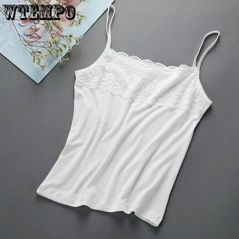 Women's Slim Fit Large Top with Strap Tank Top Spring and Summer Lace Underlay Black and White