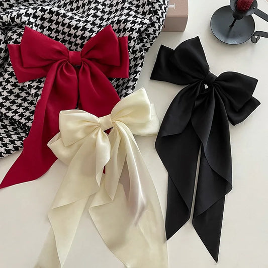 11 Solid Color Satin Ribbon Big Bows Hairpin Spring Clips Hair Accessories for Women Girls Trendy Korean Summer Headwear 2023