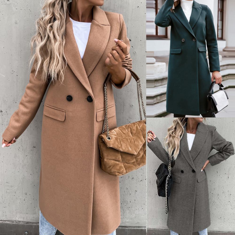 Women Coat Elegant Long Blazer Female All Match Long Sleeve Button Placket Winter Overcoat Suit Collar Long Blazer Trench Coat