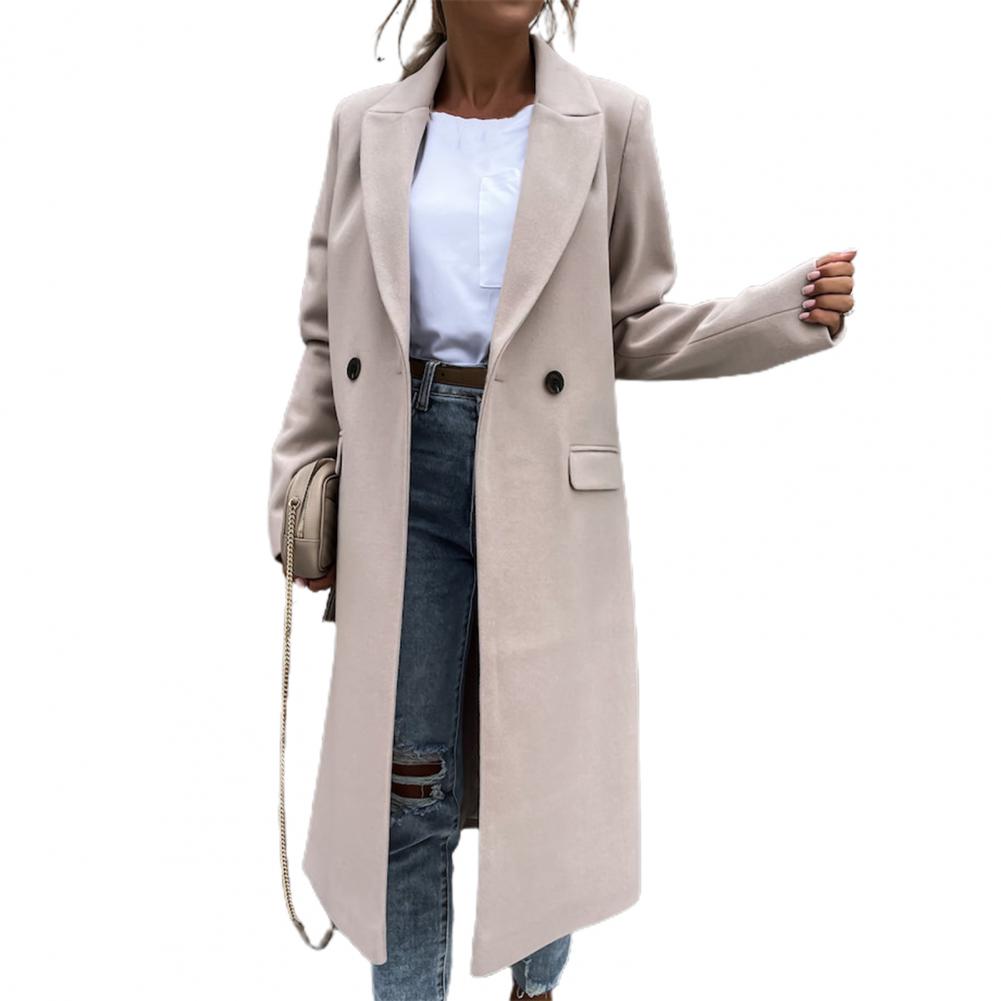 Women Coat Elegant Long Blazer Female All Match Long Sleeve Button Placket Winter Overcoat Suit Collar Long Blazer Trench Coat