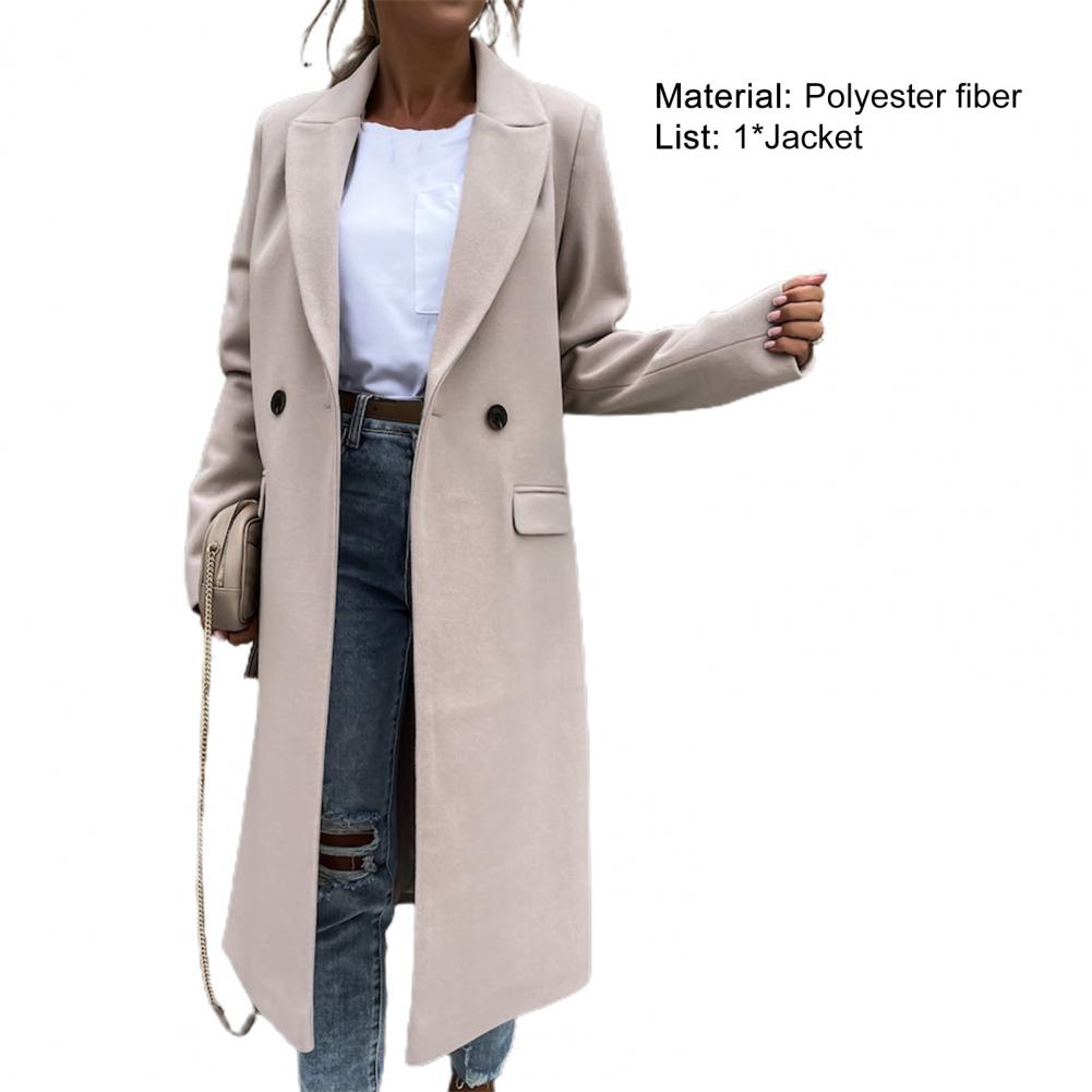 Women Coat Elegant Long Blazer Female All Match Long Sleeve Button Placket Winter Overcoat Suit Collar Long Blazer Trench Coat