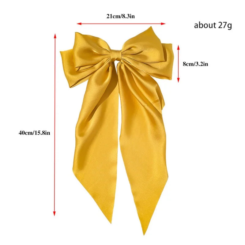 11 Solid Color Satin Ribbon Big Bows Hairpin Spring Clips Hair Accessories for Women Girls Trendy Korean Summer Headwear 2023