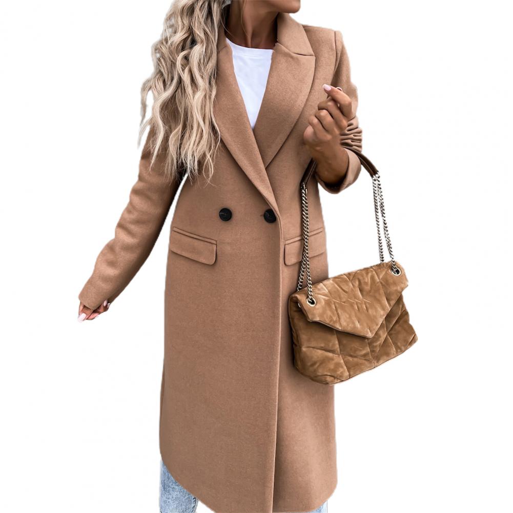 Women Coat Elegant Long Blazer Female All Match Long Sleeve Button Placket Winter Overcoat Suit Collar Long Blazer Trench Coat