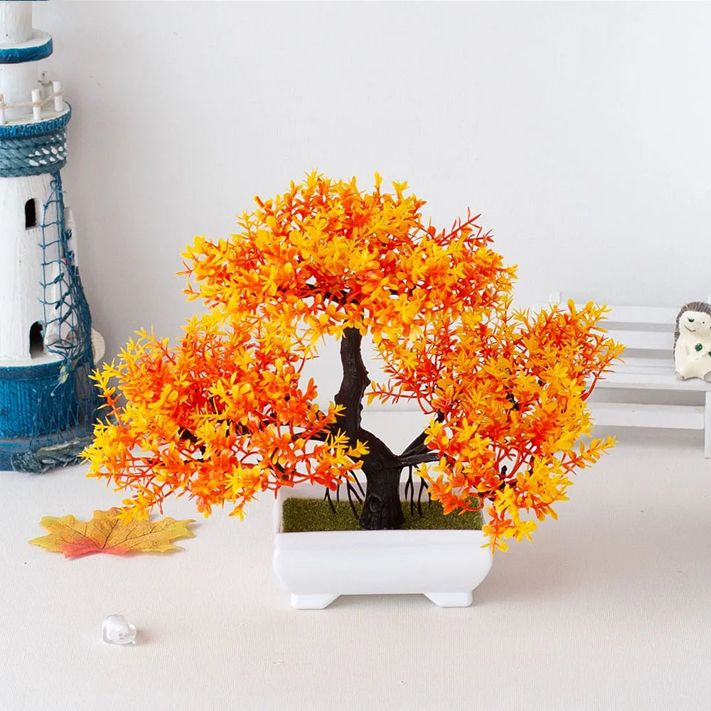 Artificial Plastic Plants Bonsai Small Tree Pot Fake Plant Potted Flower Garden Arrangement Ornaments Room Home Table Decoration
