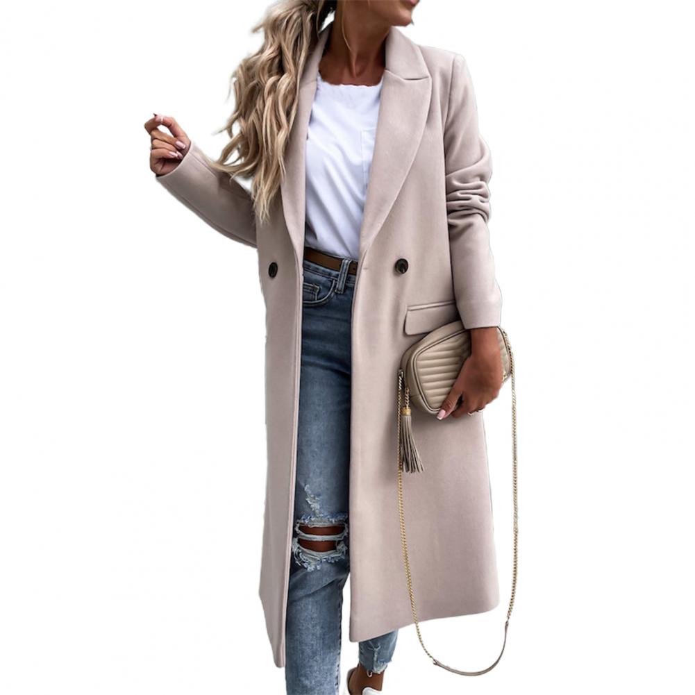 Women Coat Elegant Long Blazer Female All Match Long Sleeve Button Placket Winter Overcoat Suit Collar Long Blazer Trench Coat