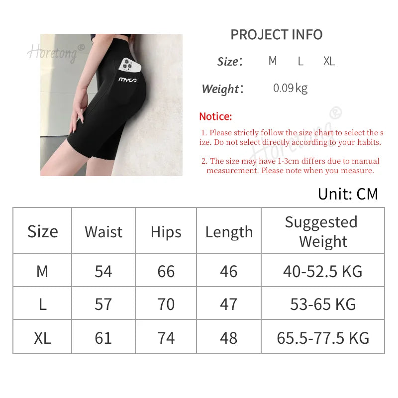 Horetong Women Sports Shorts With Pocket High Waist Fitness Casual Streetwear Short Trousers Female Tight Shorts Workout Pants