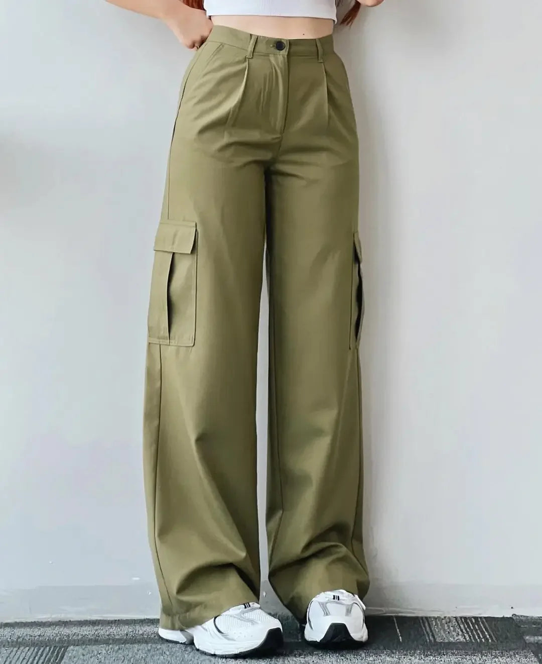 Women Pants Wide Leg Pants Zipper Fly Slim Fit Flat High Streetwear Pockets Mid Waist Autumn 2024 Ankle Length Solid Color