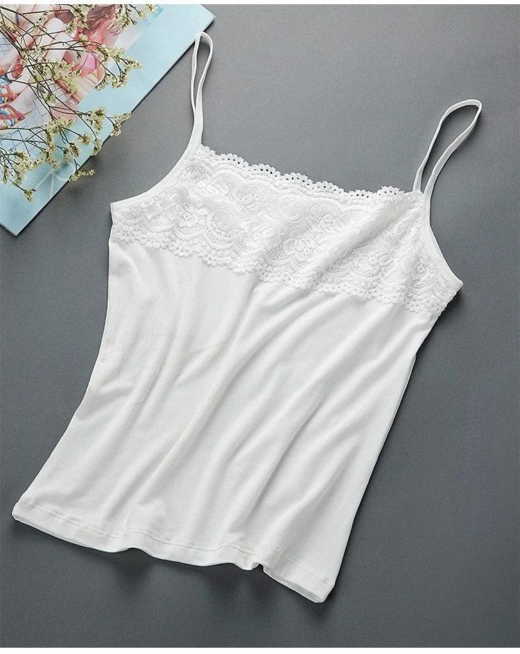 Women's Slim Fit Large Top with Strap Tank Top Spring and Summer Lace Underlay Black and White