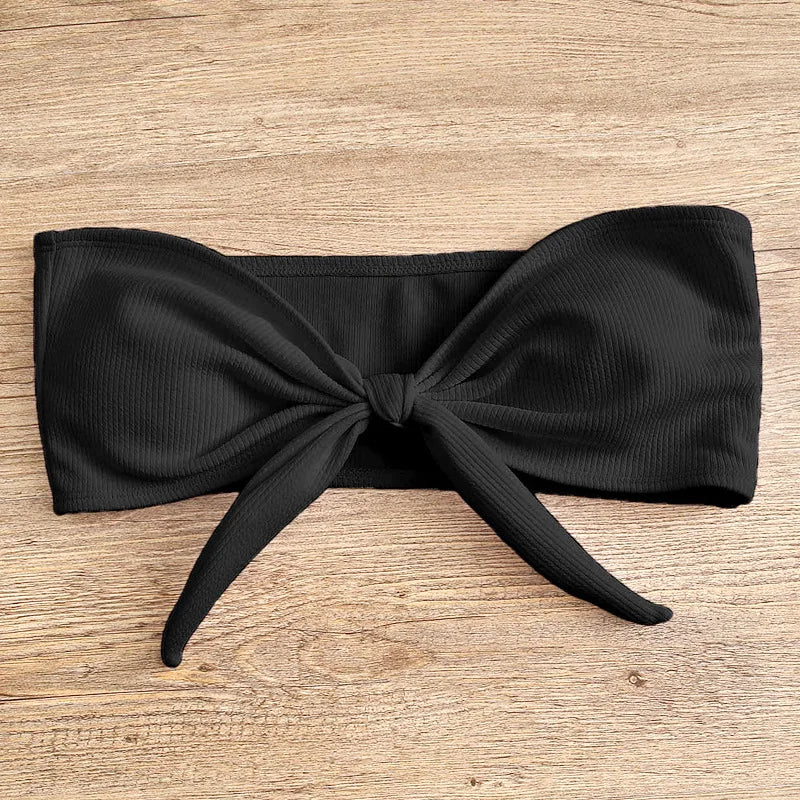 Women's Sexy Tube Top Bow Split Bikini Swimsuit Swim trunks Swimming Suit For Women Biquini Traje De Bano Pants Bikini Badeanzug