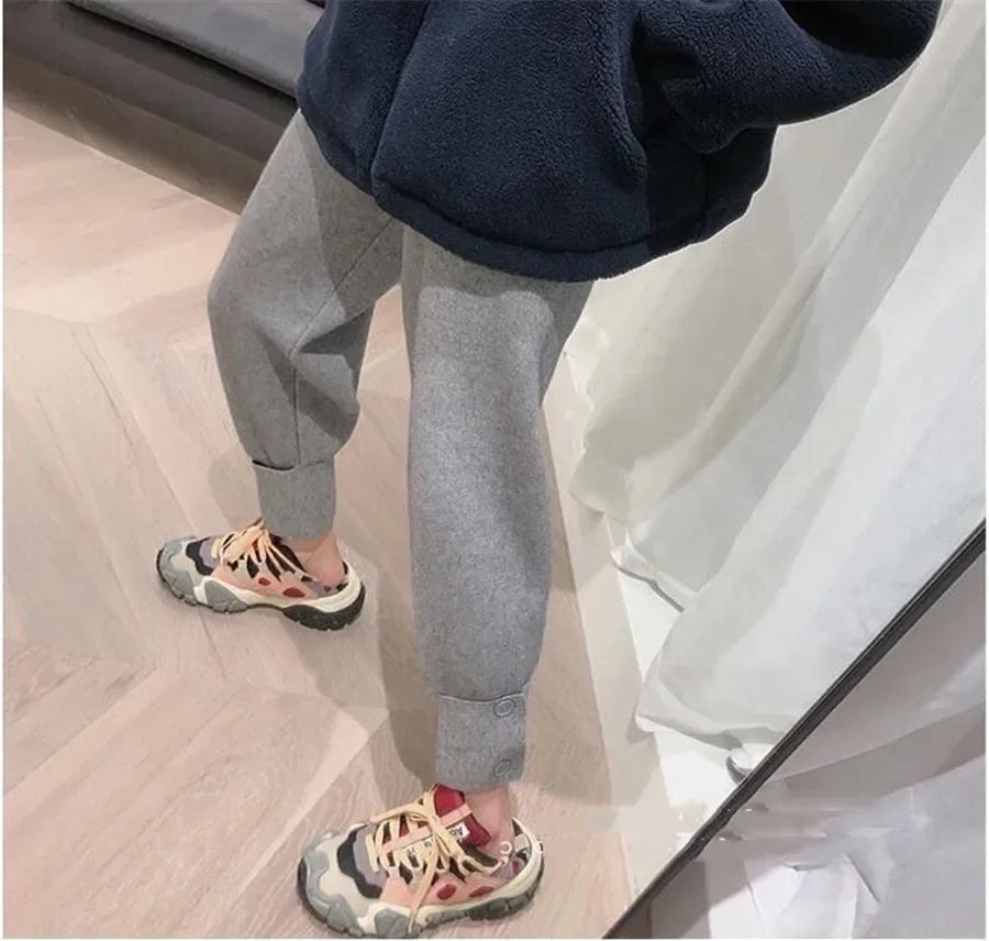 Knitted Warm Casual Harem Pants Autumn Winter High Waist Thicken Pantalon Korean Fashion Womens Baggy Joggers 95cm Sweatpants