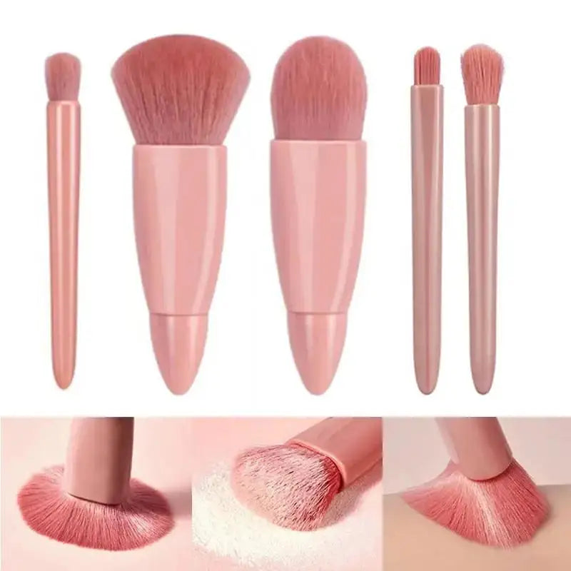 5pcs Travel Size Makeup Brushes Set Mini Makeup Brushes, Small Complete Function Cosmetic Brushes Kit With Case And Mirror Perfe