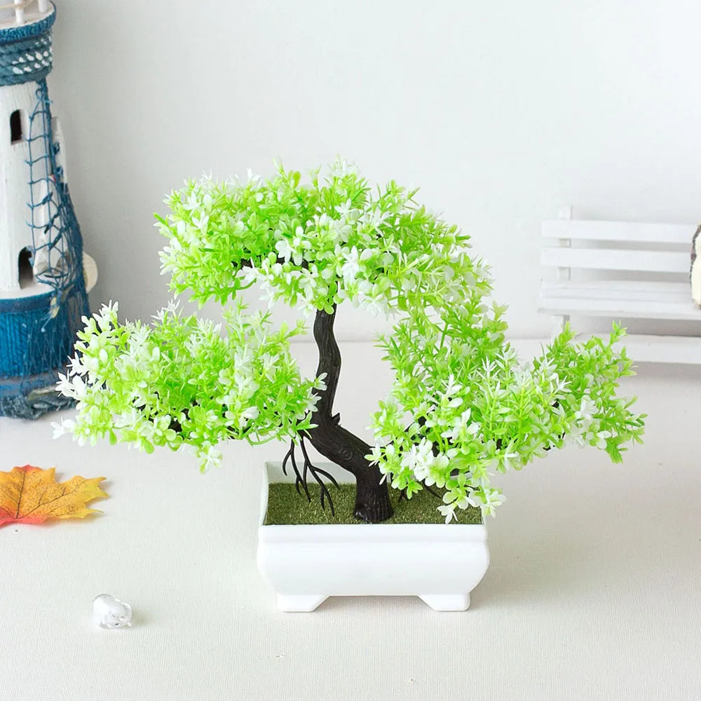 Artificial Plastic Plants Bonsai Small Tree Pot Fake Plant Potted Flower Garden Arrangement Ornaments Room Home Table Decoration