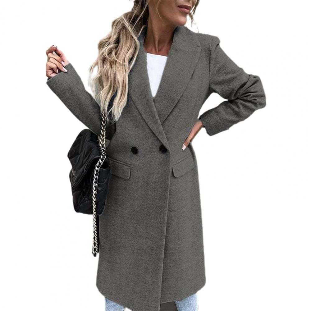 Women Coat Elegant Long Blazer Female All Match Long Sleeve Button Placket Winter Overcoat Suit Collar Long Blazer Trench Coat