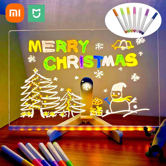 Xiaomi Mijia LED Note Board With Night Light Colorful 7 Pens DIY Acrylic Erasable Message Drawing Board For Kids Birthday Gift