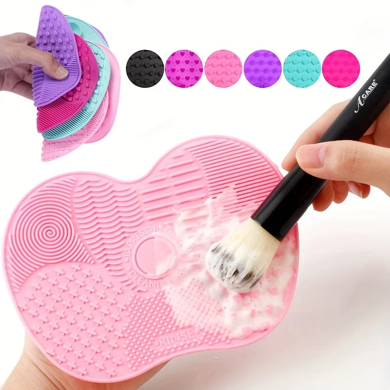 Silicone Apple-Shaped Brush Scrubbing Pad with Suction Cup Secure Hold, Beauty Tool for Gentle Makeup Brush Cleaning, Reusable