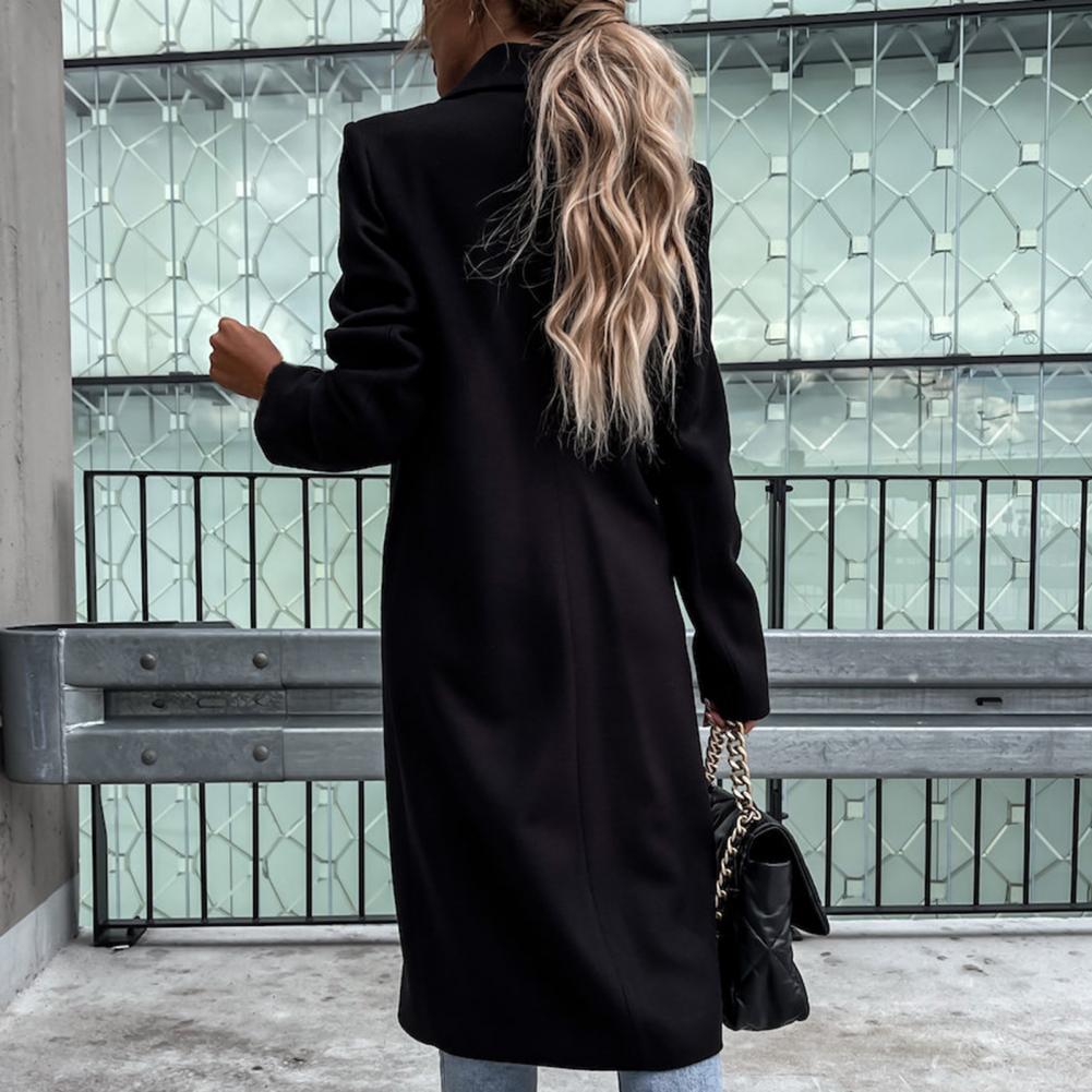 Women Coat Elegant Long Blazer Female All Match Long Sleeve Button Placket Winter Overcoat Suit Collar Long Blazer Trench Coat