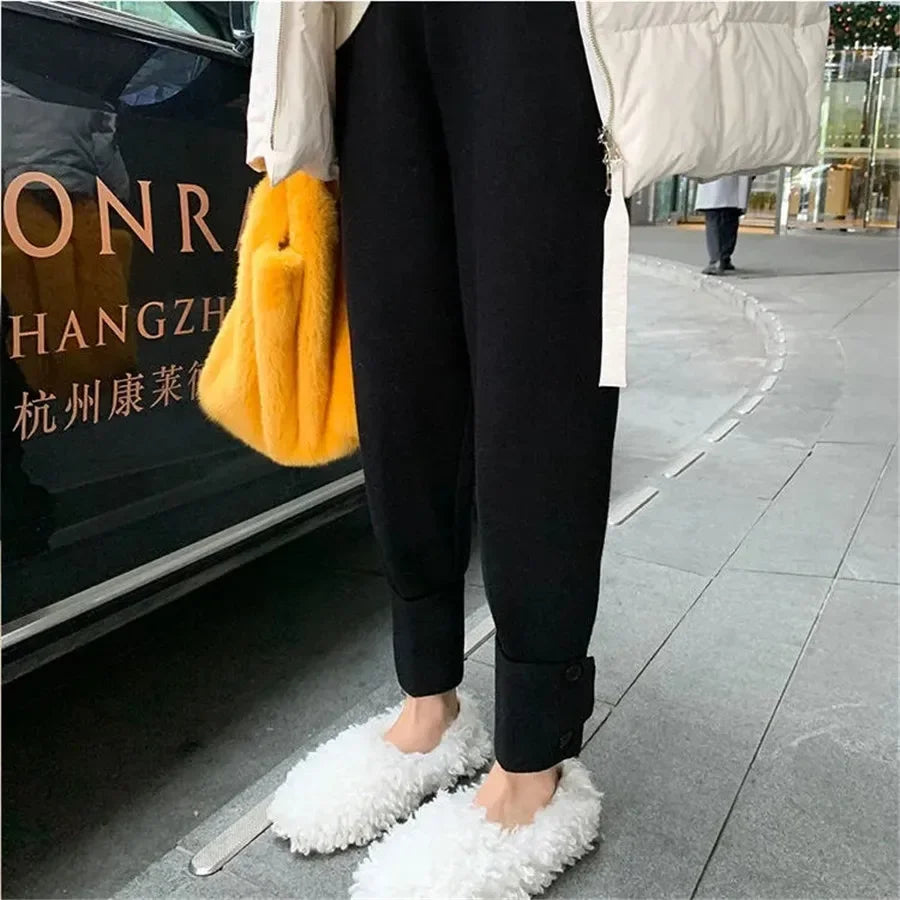 Knitted Warm Casual Harem Pants Autumn Winter High Waist Thicken Pantalon Korean Fashion Womens Baggy Joggers 95cm Sweatpants