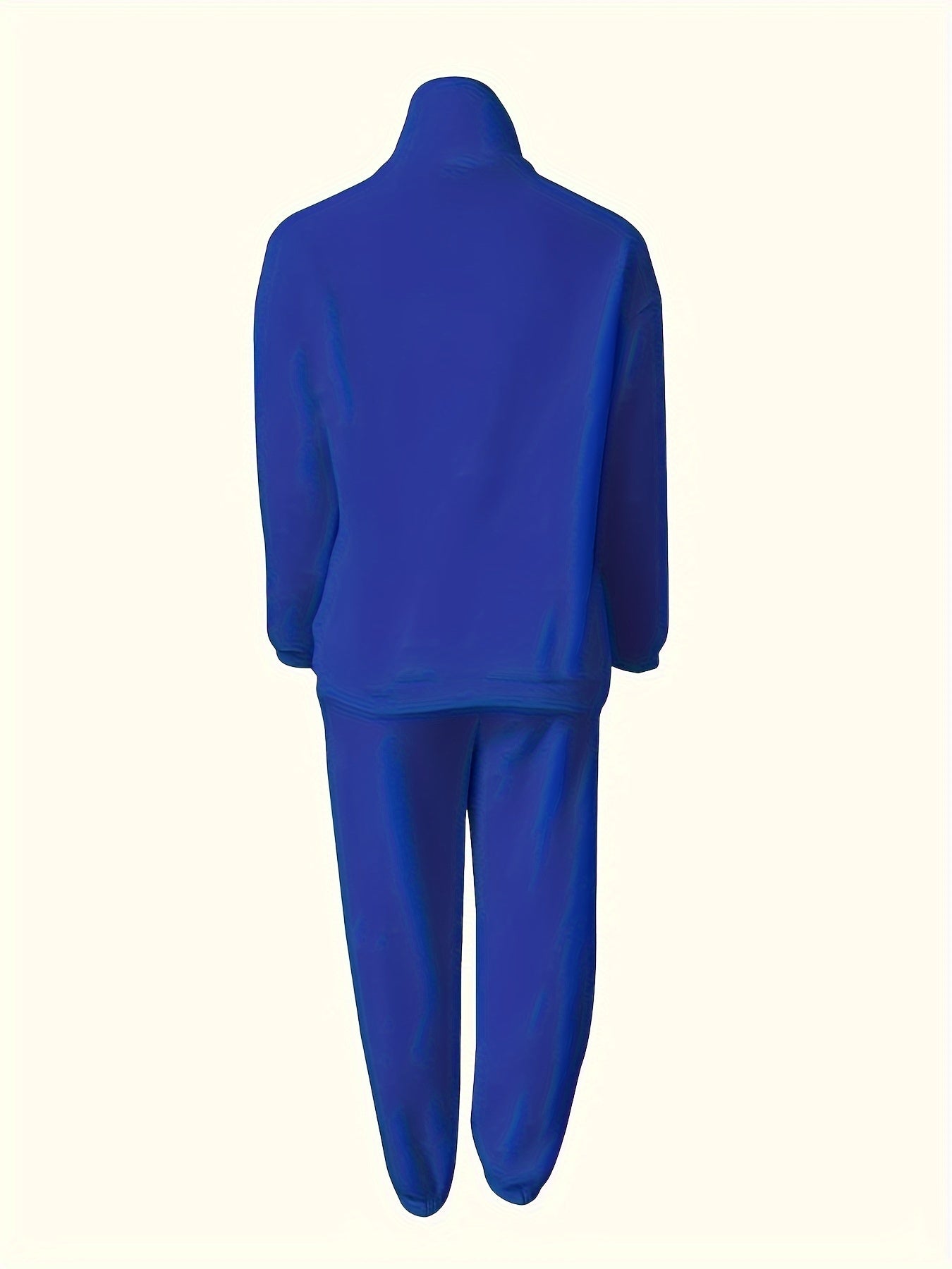 Solid Casual Two-piece Set, Zip Front Long Sleeve Sweatshirt & Elastic Waist Pants Outfits, Women's Clothing