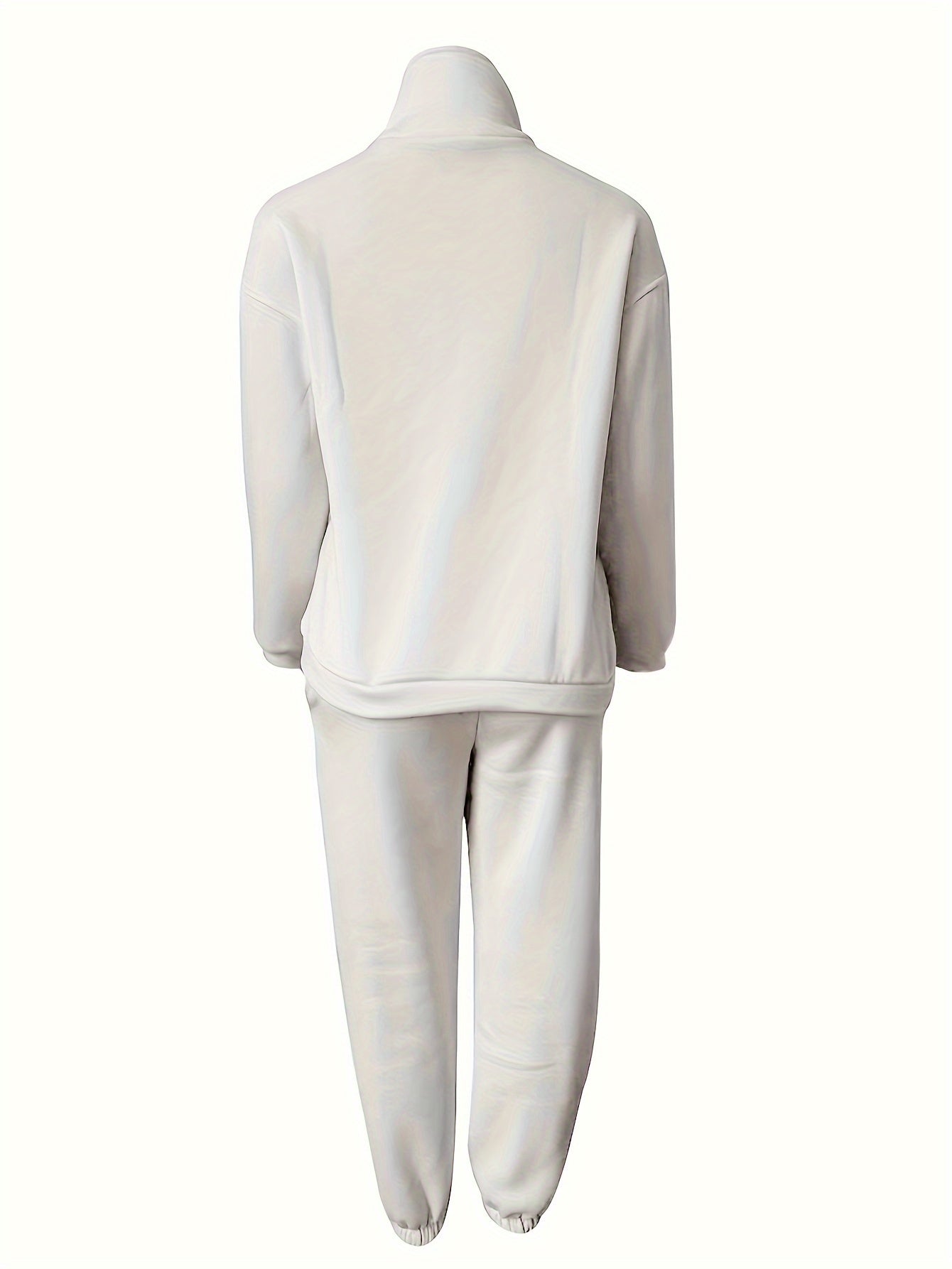 Solid Casual Two-piece Set, Zip Front Long Sleeve Sweatshirt & Elastic Waist Pants Outfits, Women's Clothing