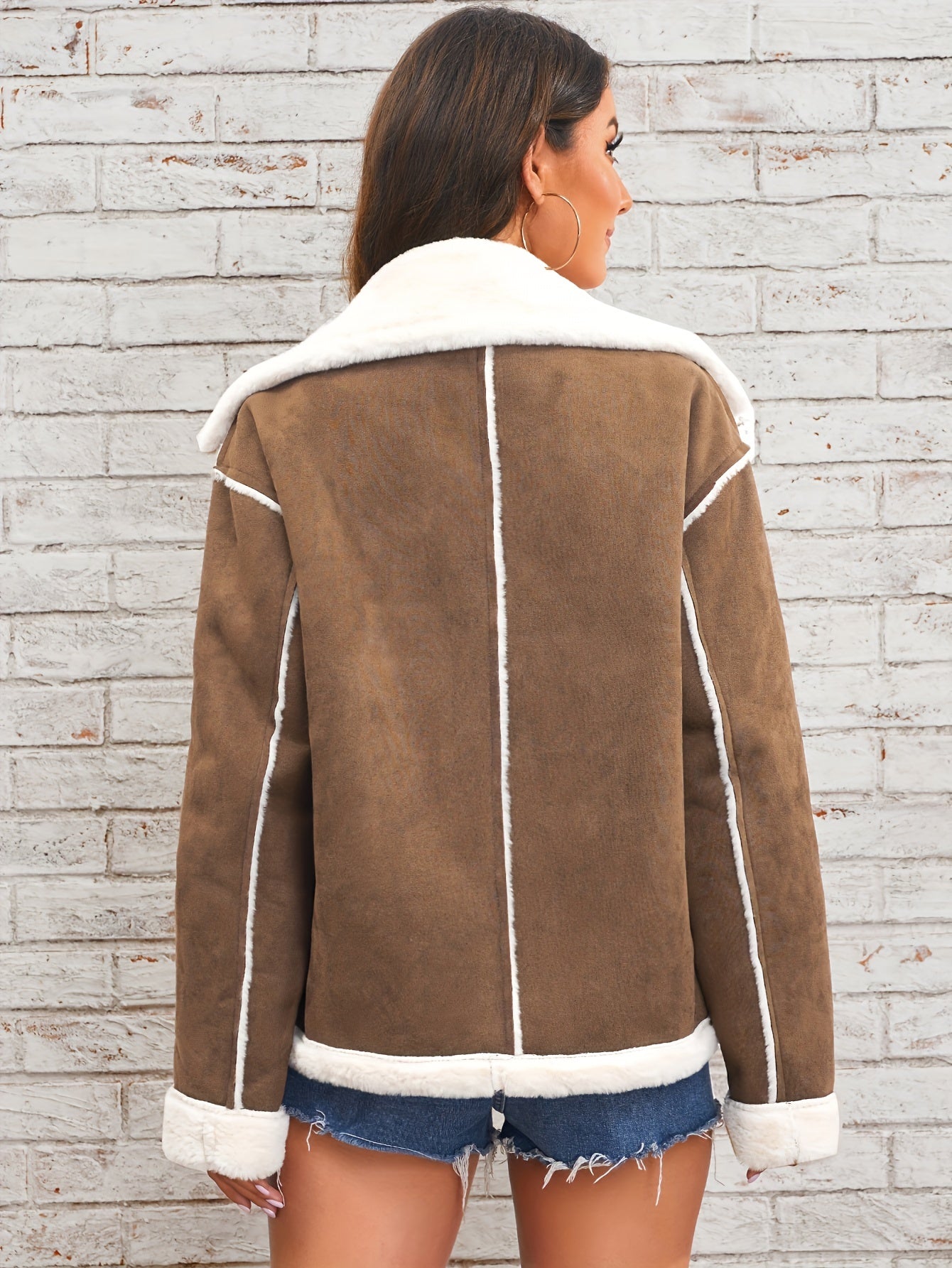 Women's Faux Fur-Lined Winter Jacket: Cozy Lapel Collar, Machine Washable, Solid Color with Pockets